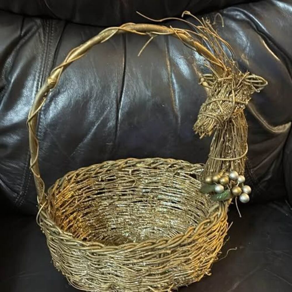 Gold Glitter Reindeer Woven Basket